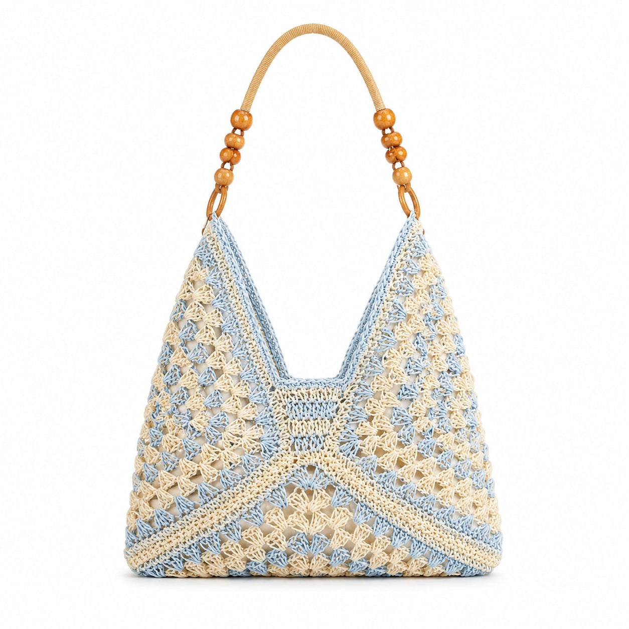 Chia - Straw Bucket Bag in Blue, front view