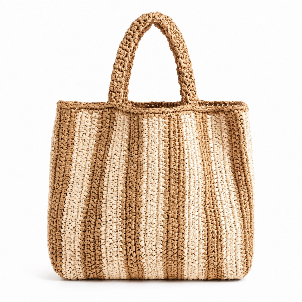 Comillas - Raffia Tote Bag in Beige, front view
