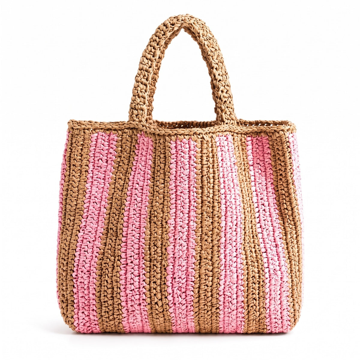 Comillas - Raffia Tote Bag in Pink, front view