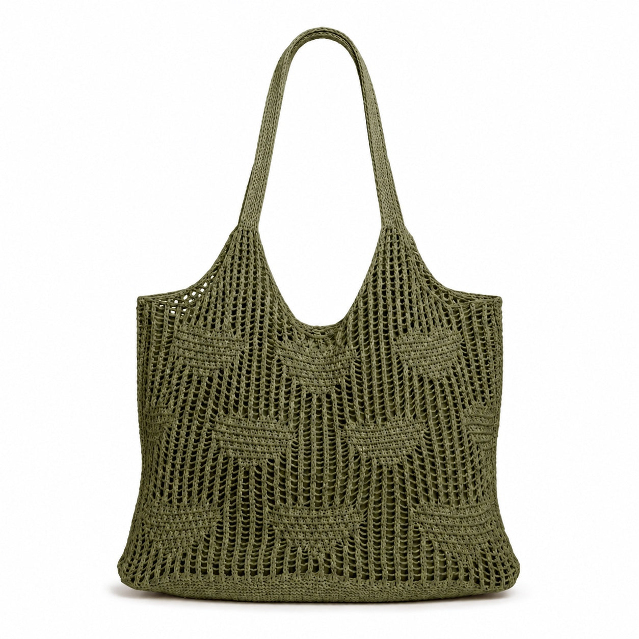 Corfu - Straw Shoulder Bag in Khaki, front view