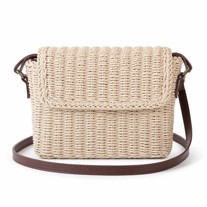 Corniglia - Straw Crossbody Bag, front view on white background