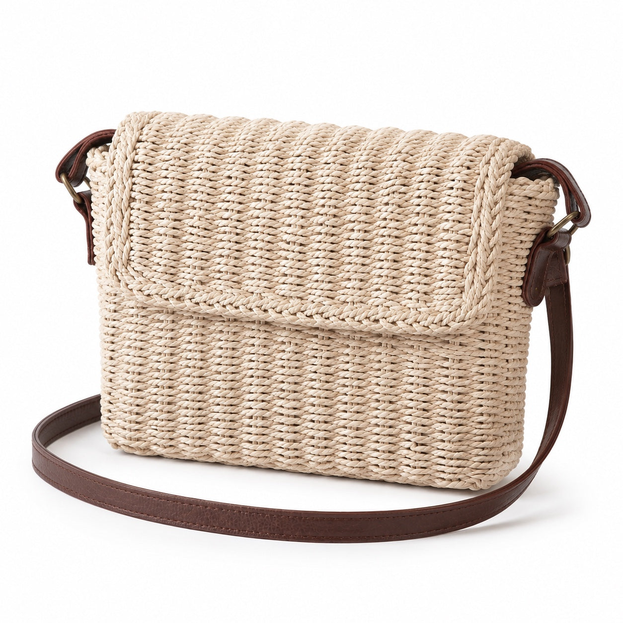 Corniglia - Straw Crossbody Bag, three-quarter front view