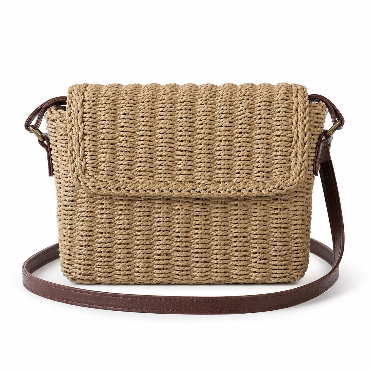 Corniglia - Straw Crossbody Bag in Beige, front view