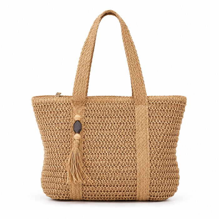 Cres - Straw Tote Bag, front view on white background
