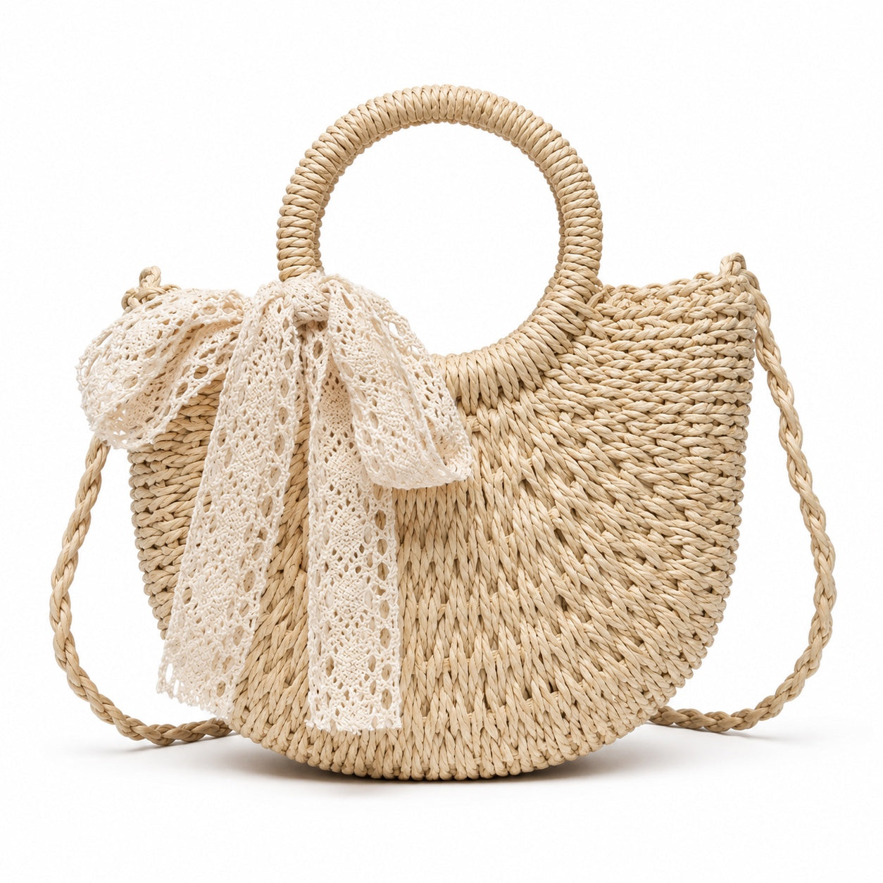 Cunda - Rattan Crossbody Bag, front view on white background