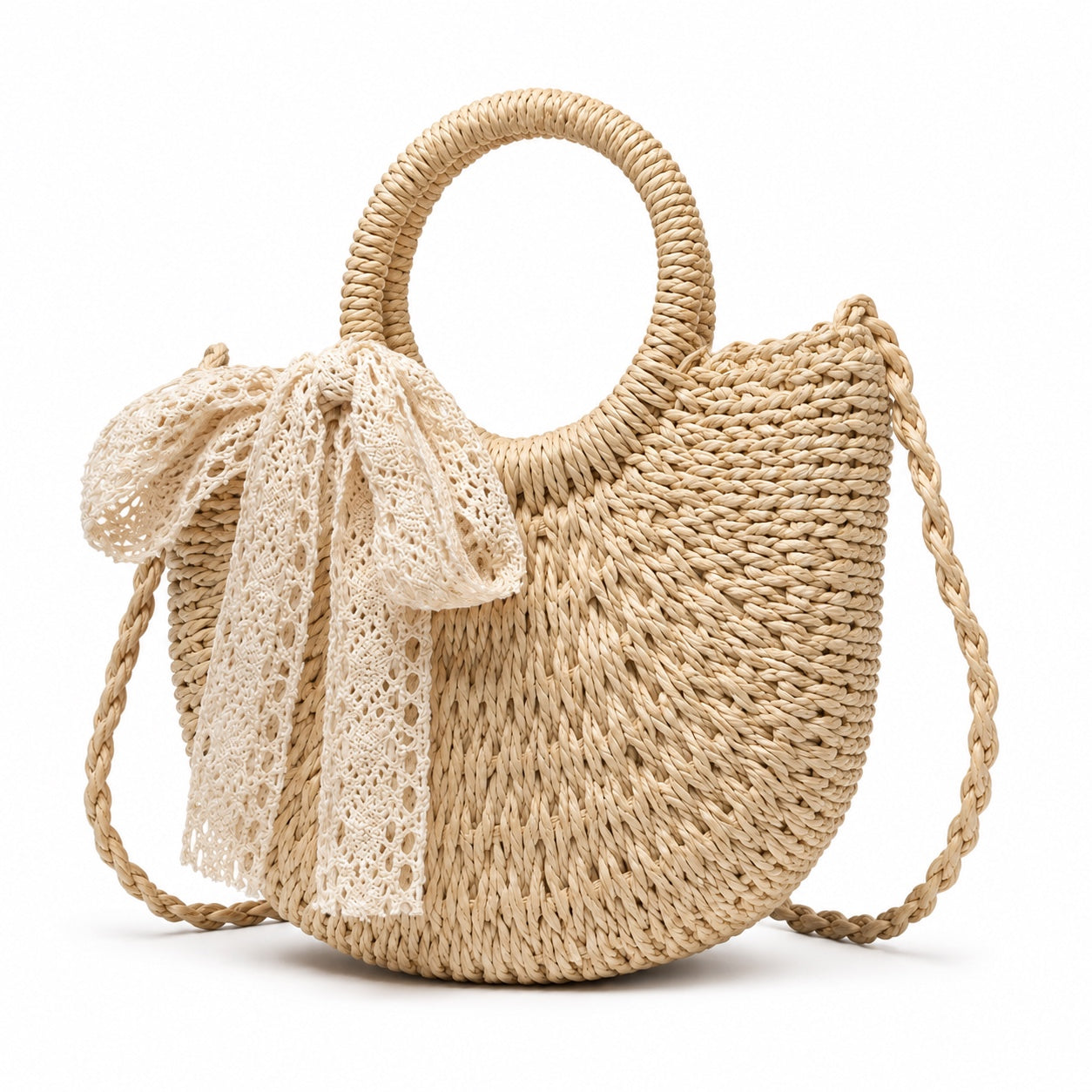Cunda - Rattan Crossbody Bag, three-quarter front view