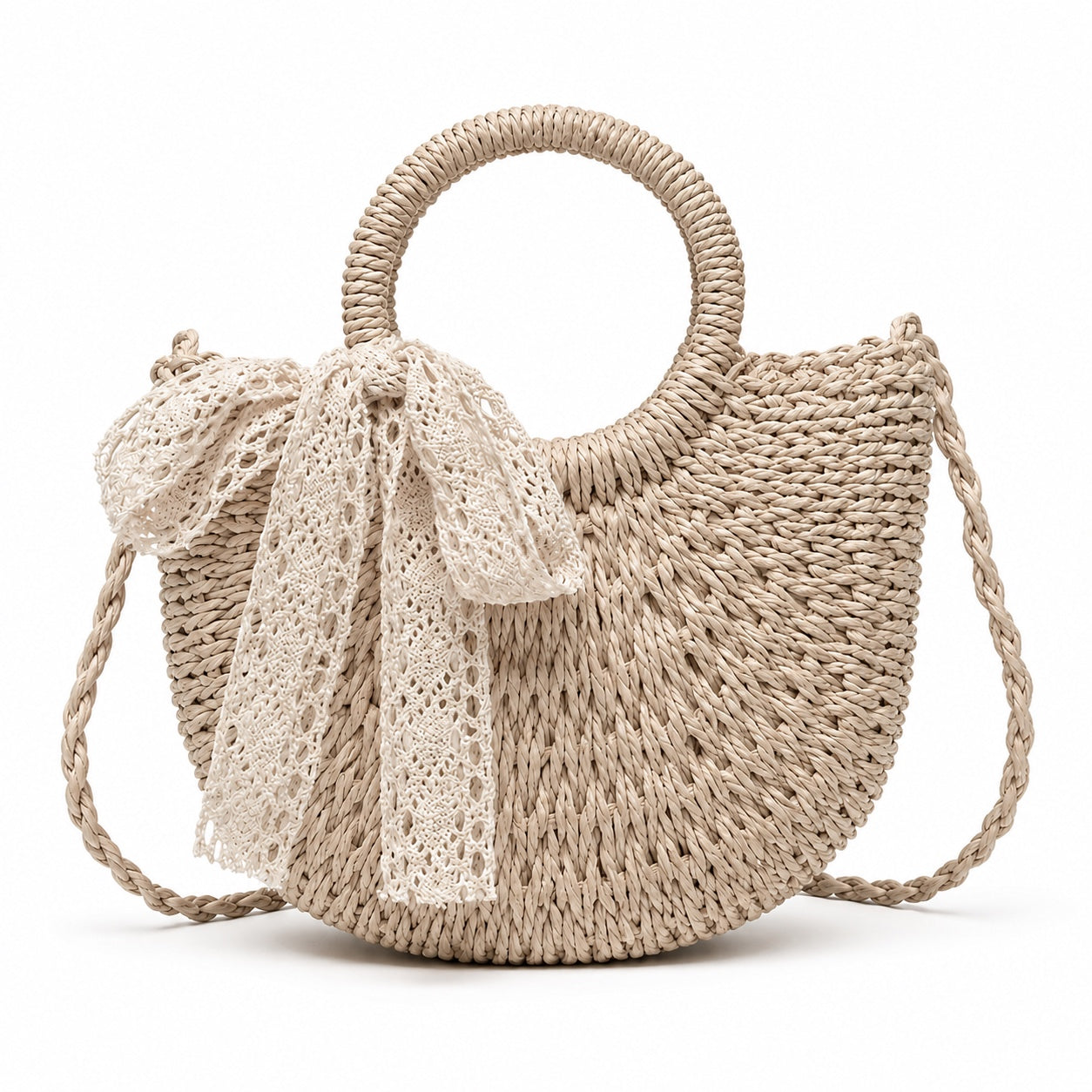 Cunda - Rattan Crossbody Bag in Beige, front view