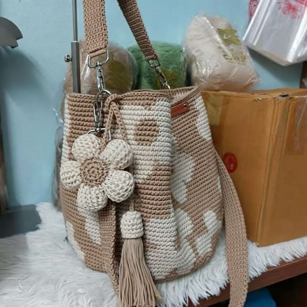 Hand-Crocheted Flower Tote Bag For Women