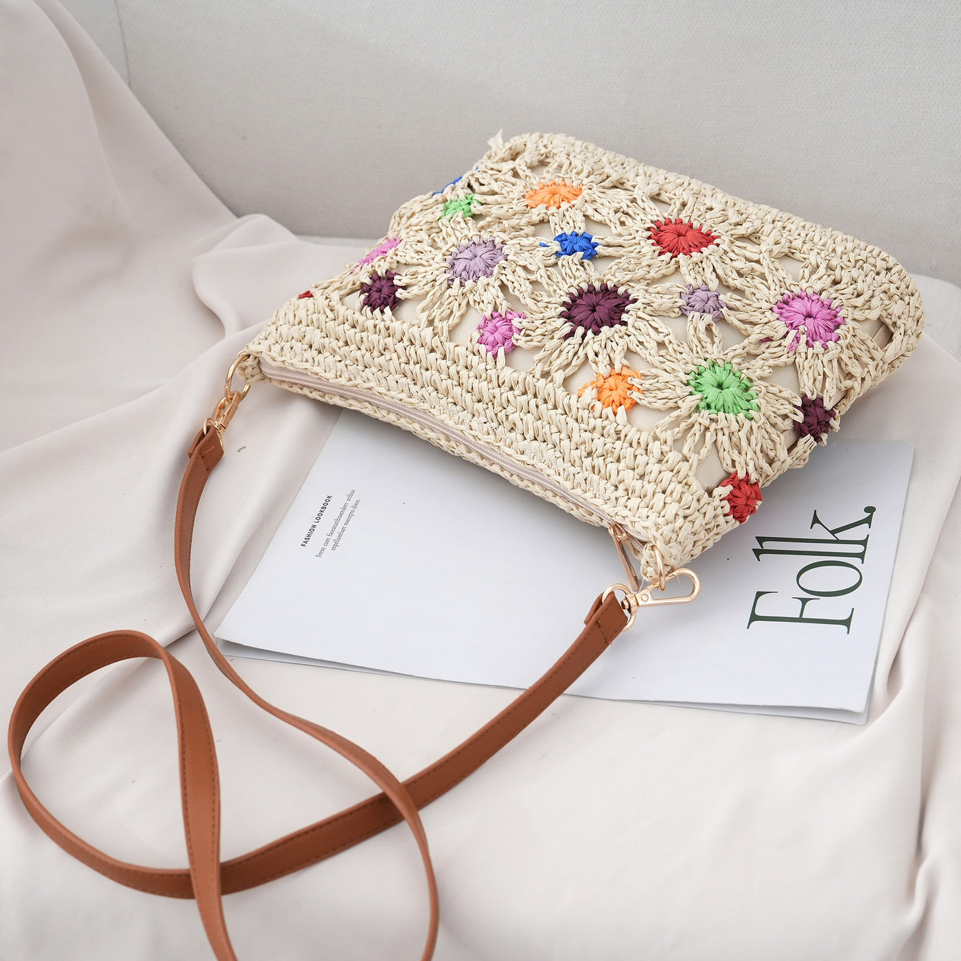 Single-Shoulder Crossbody Straw Bag For Vacation