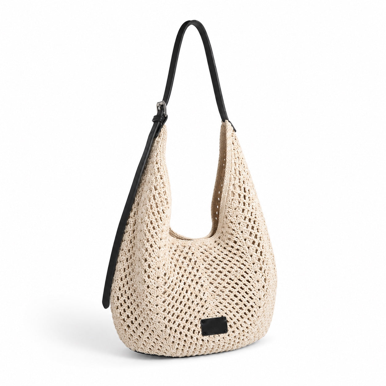 Denia - Crochet Crossbody Bag in Beige, three-quarter front view