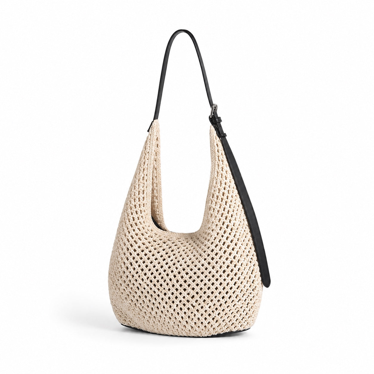 Denia - Crochet Crossbody Bag in Beige, three-quarter back view