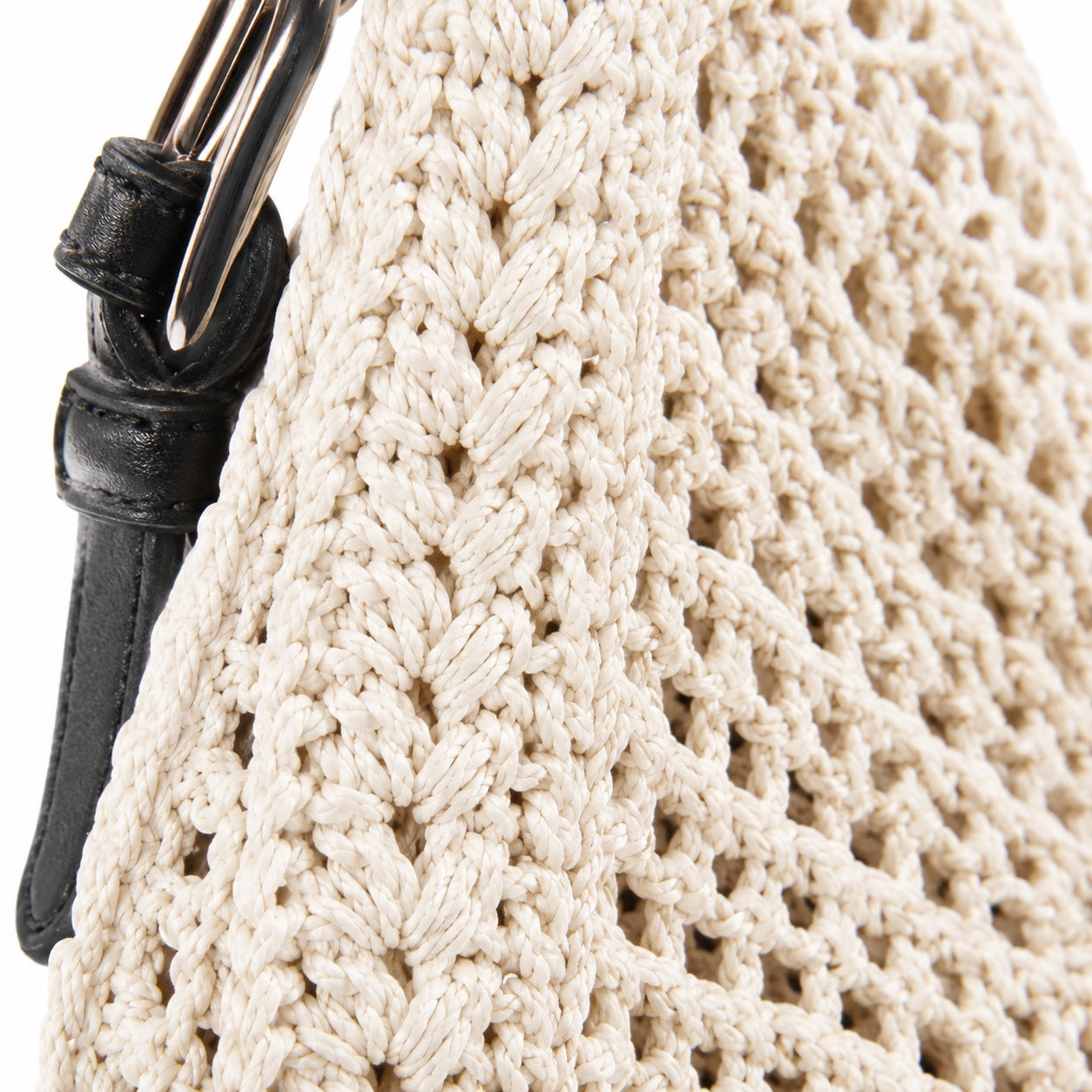 Denia - Crochet Crossbody Bag in Beige, close-up material detail