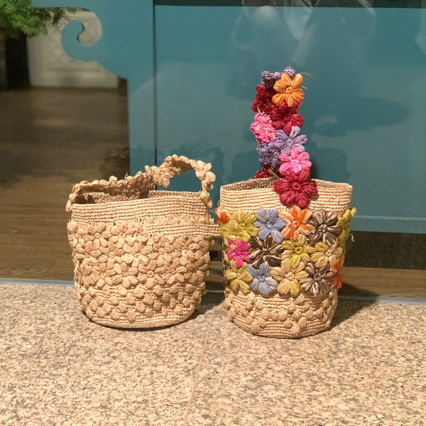 High-quality Raffia Shoulder Bag With Color-blocking