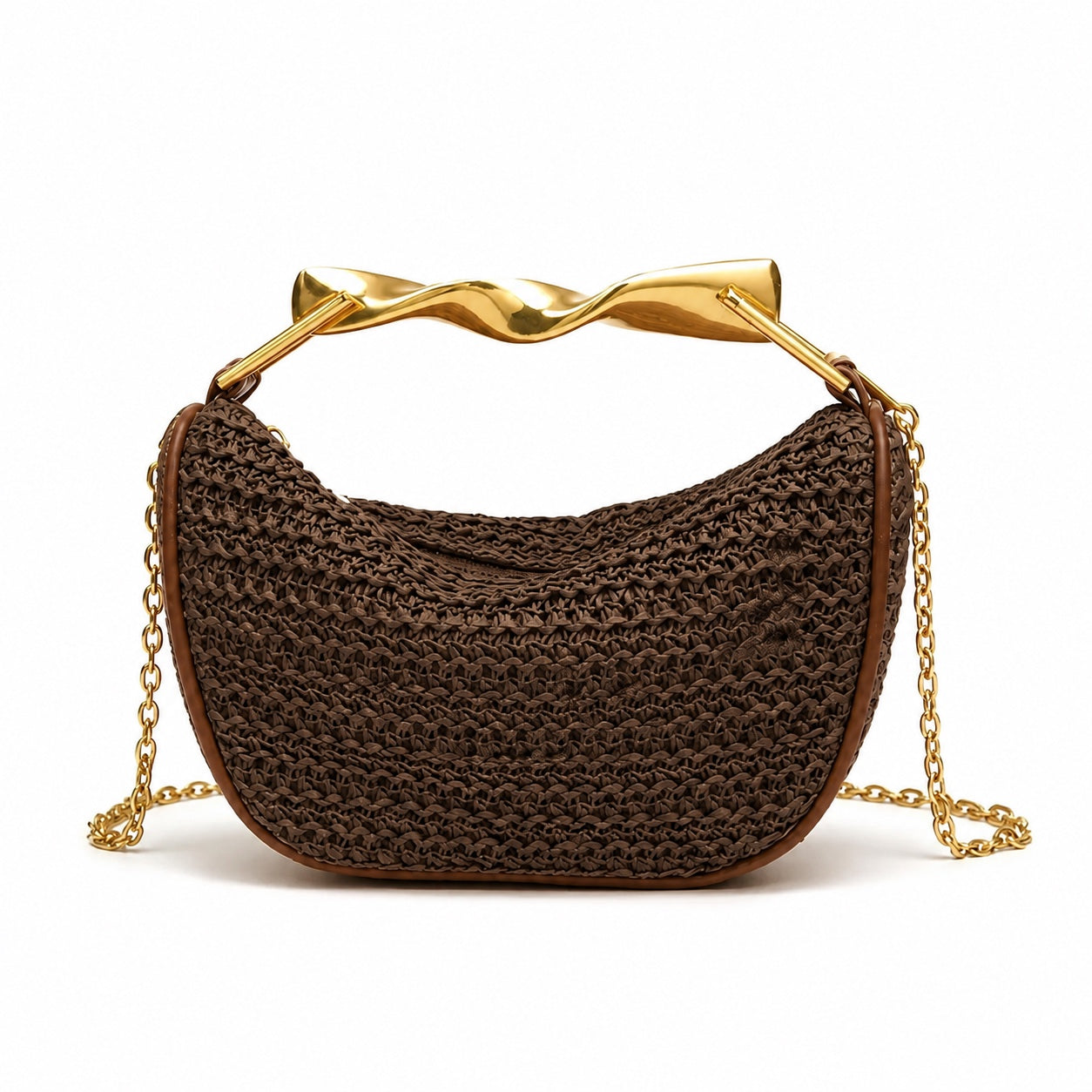 Ericeira - Rattan Crossbody Bag in Coffee, front view