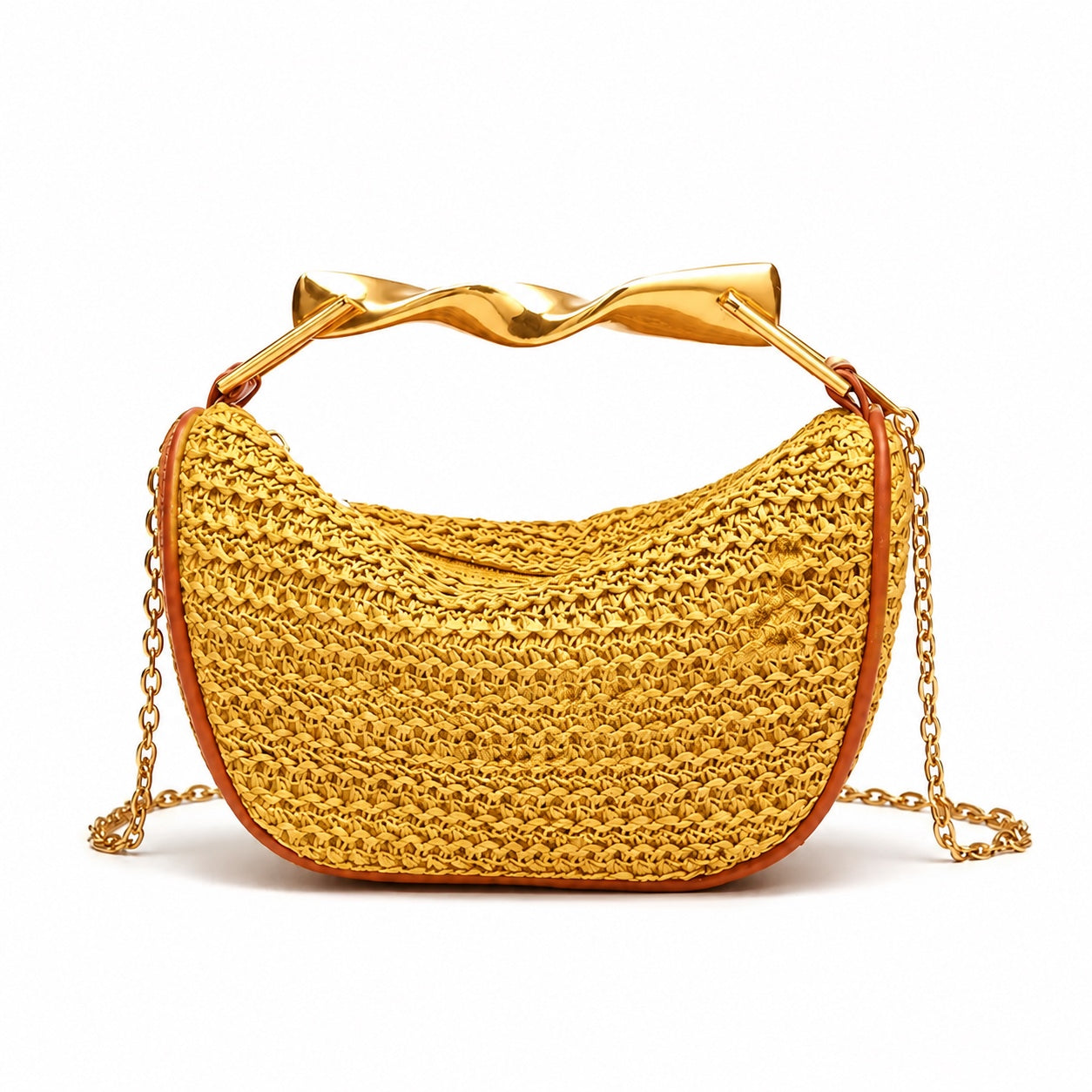 Ericeira - Rattan Crossbody Bag in Gold, front view