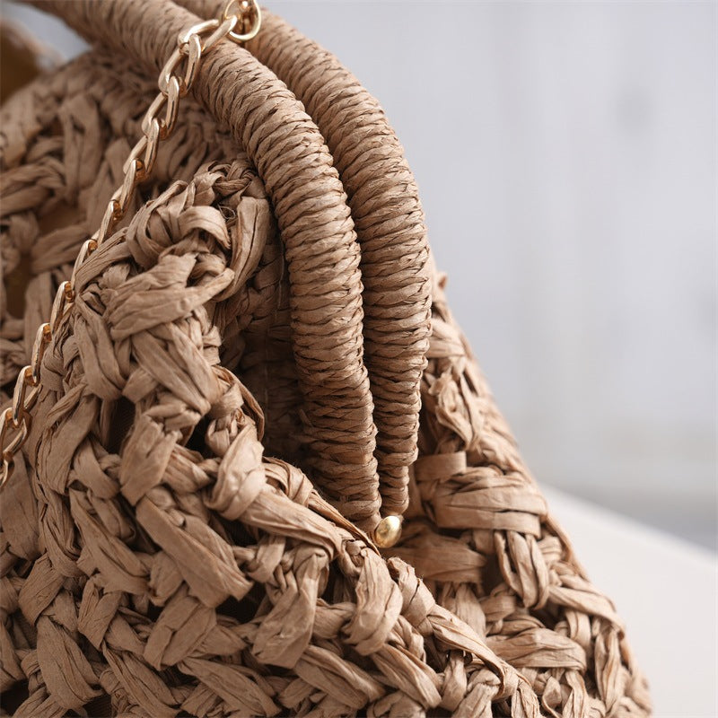 Summer Straw Weave Womens Bag All-Match Casual Chain-Strap Shoulder