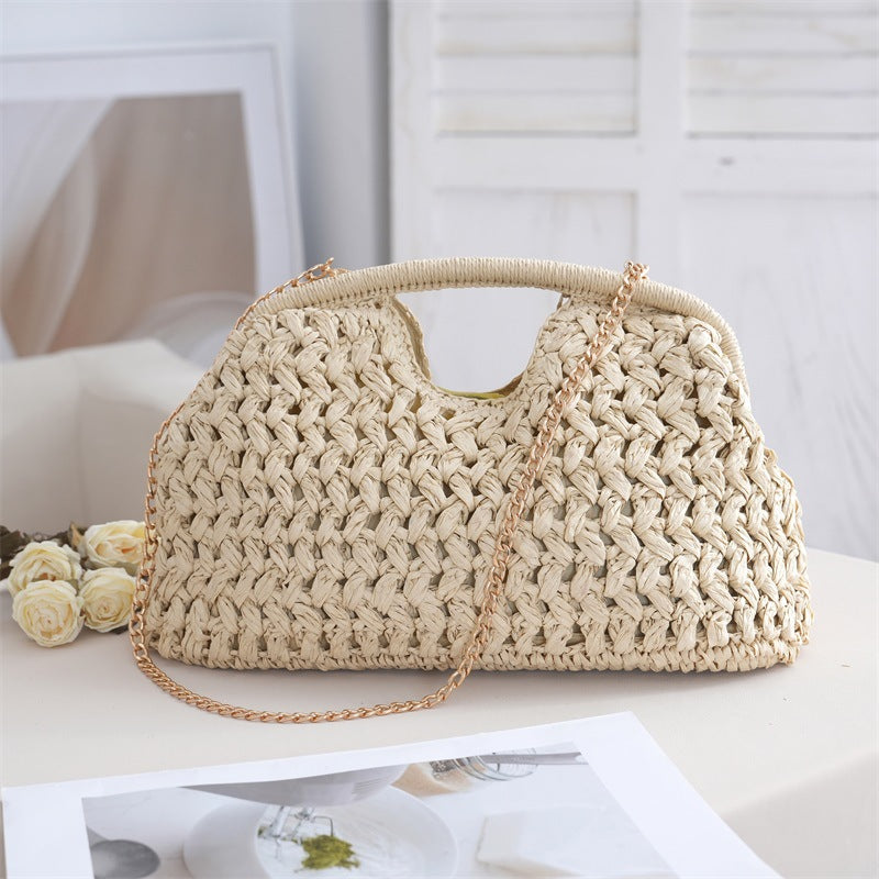 Summer Straw Weave Womens Bag All-Match Casual Chain-Strap Shoulder