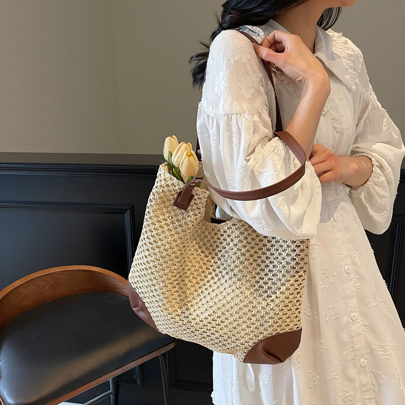 Straw Weave Minimalist Shoulder Bag For Women