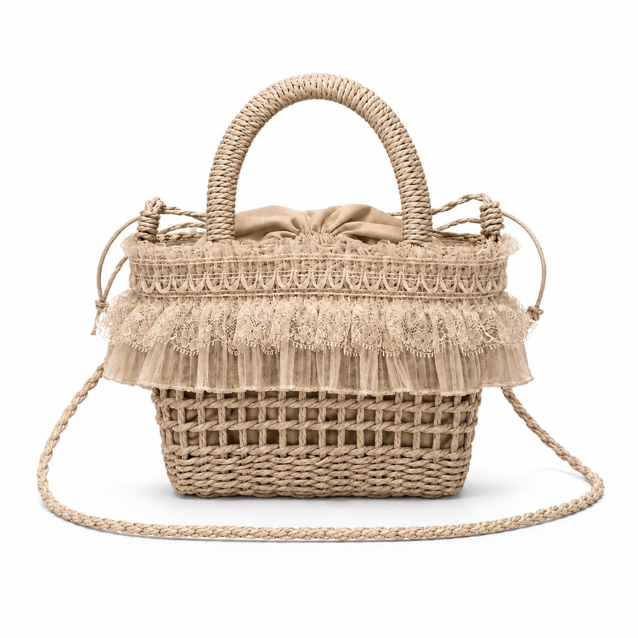 Fethiye - Straw Crossbody Bag in Beige, front view