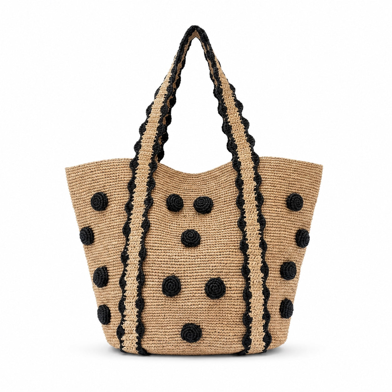 Folegandros - Raffia Tote Bag in Herbal Color, front view on white background