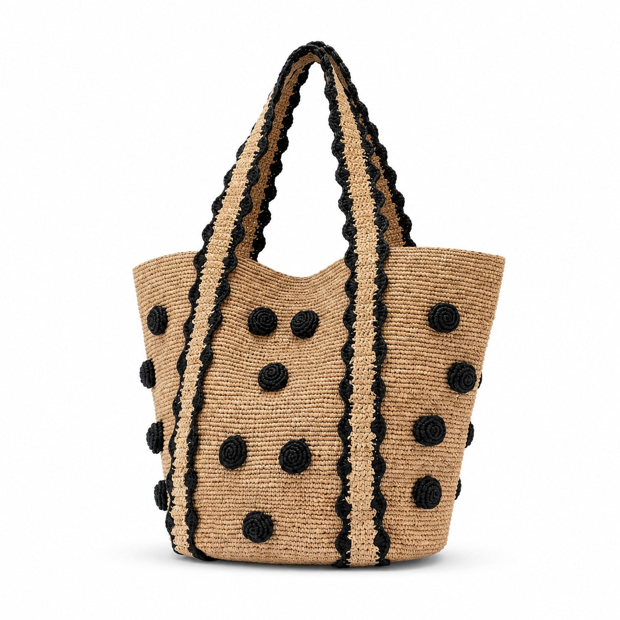 Folegandros - Raffia Tote Bag in Herbal Color, three-quarter front view