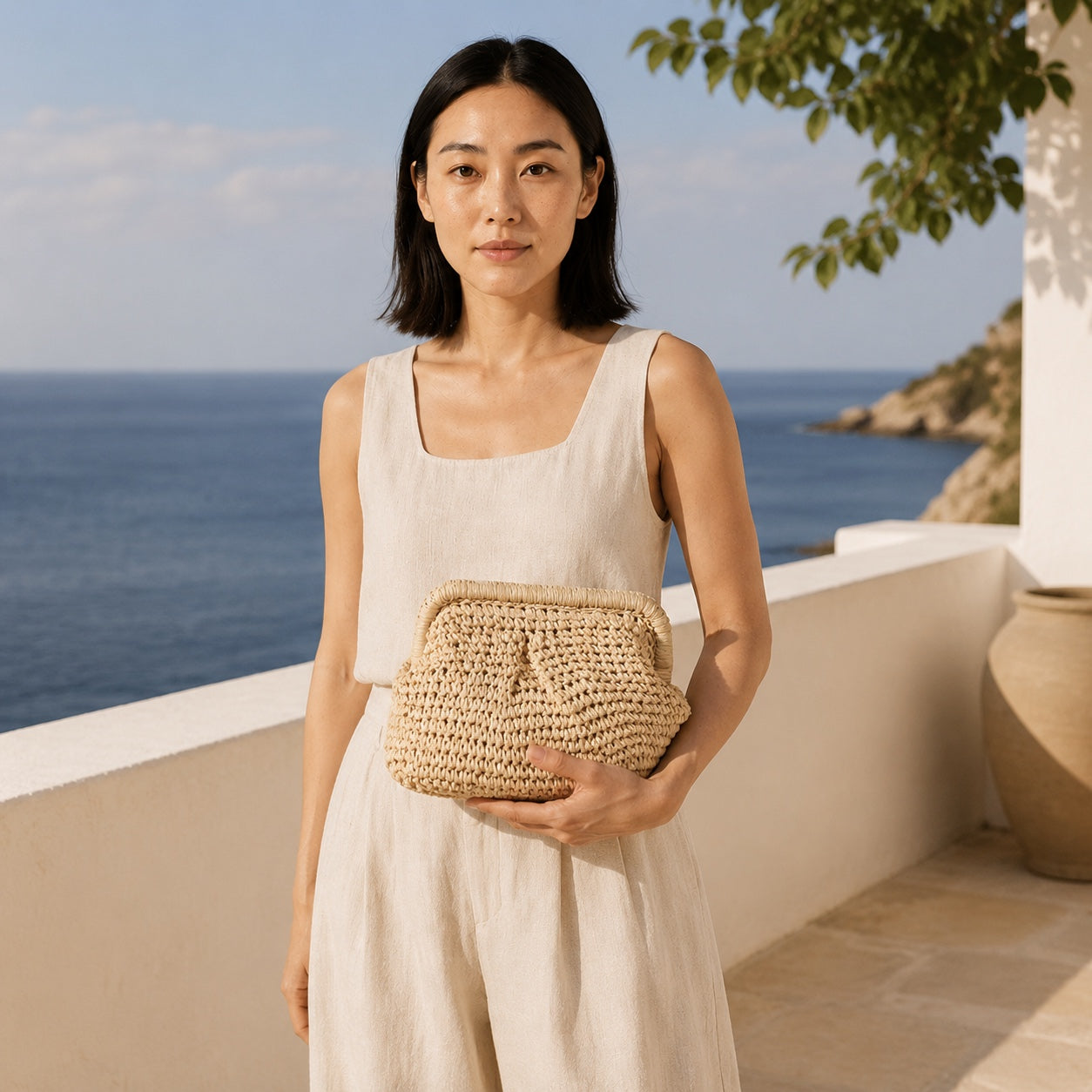 Model carrying the Framura - Straw Clutch