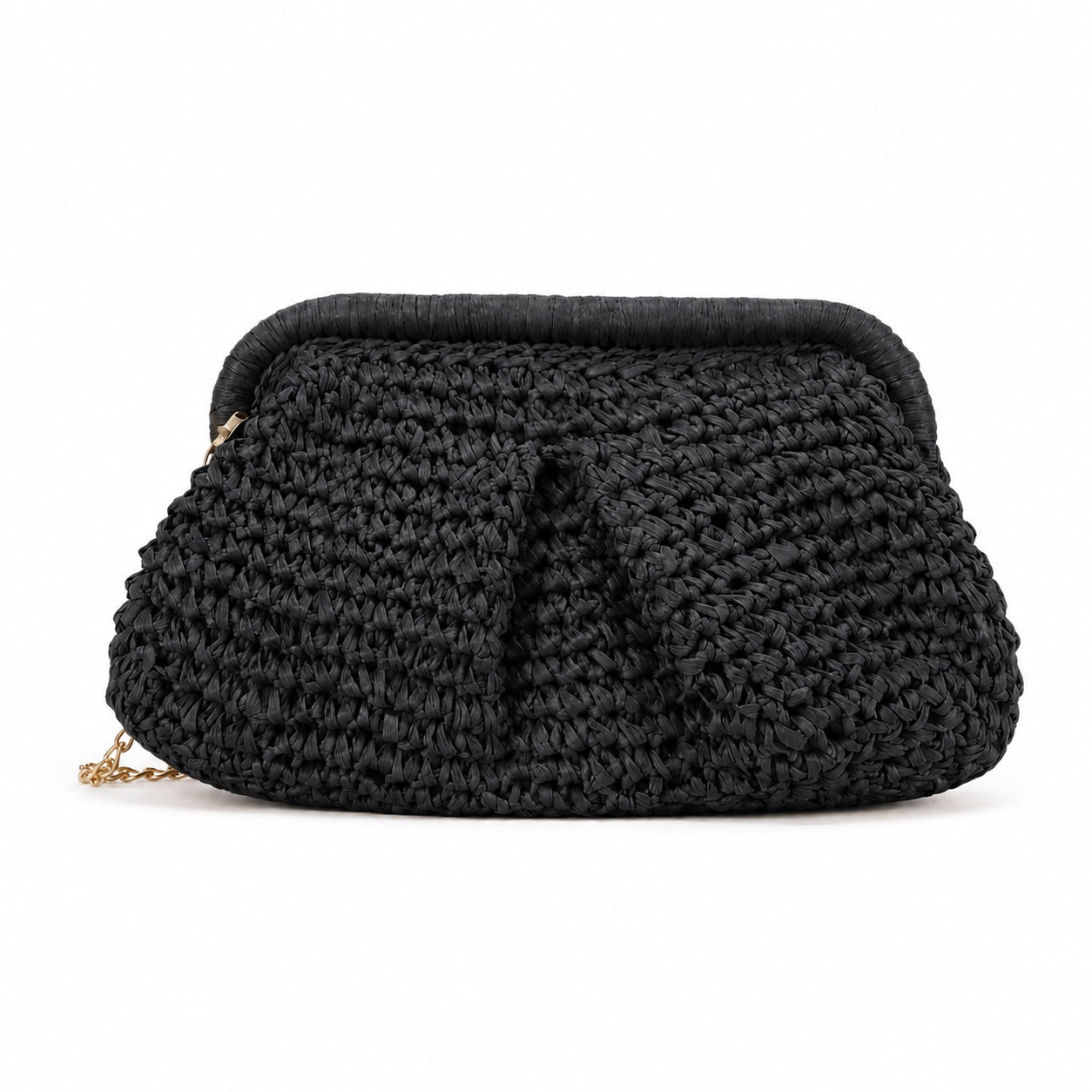 Framura - Straw Clutch in Black, front view