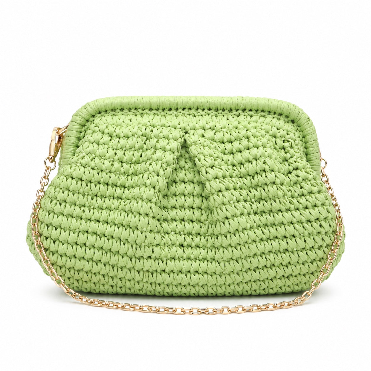 Framura - Straw Clutch in Green, front view