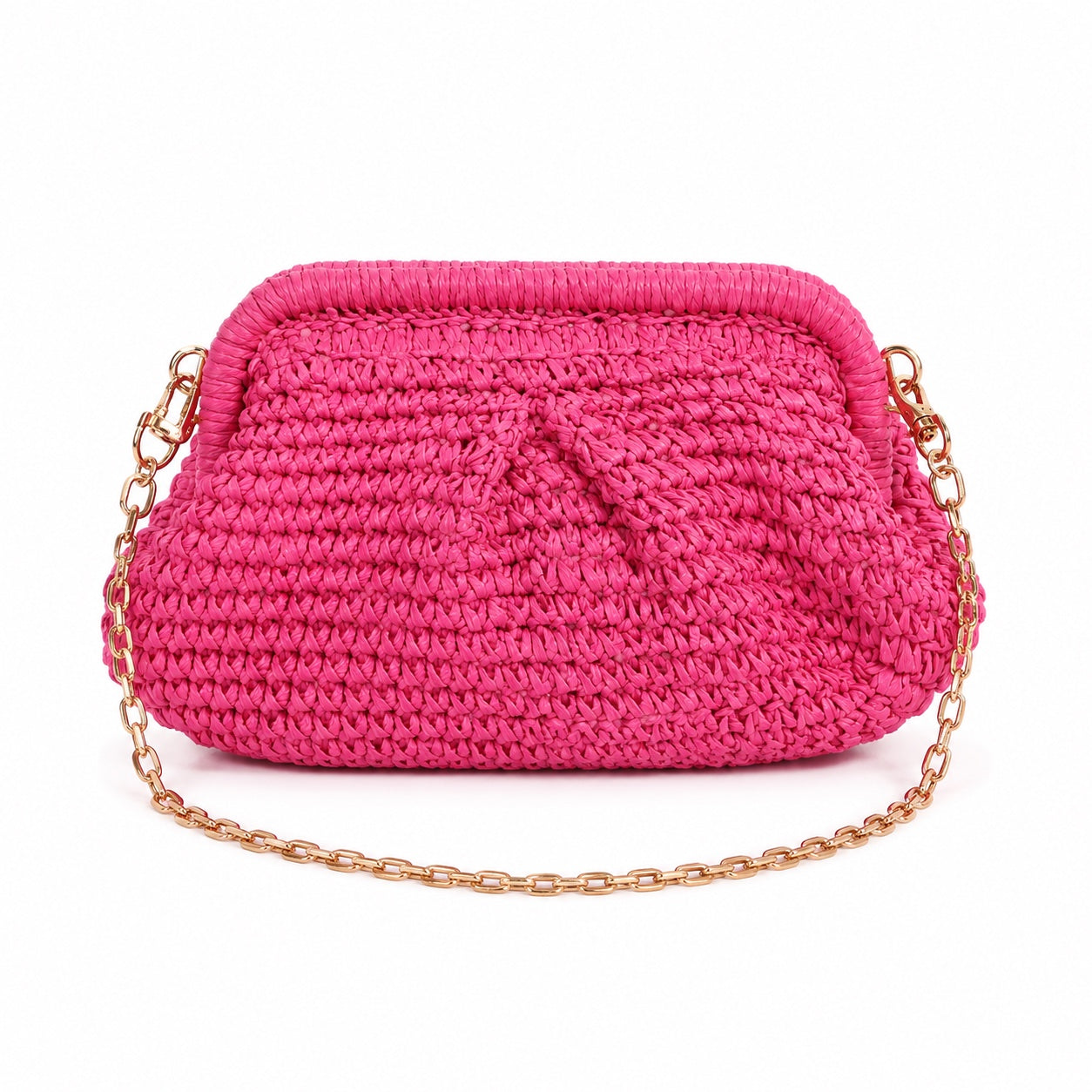 Framura - Straw Clutch in Rose Red, front view