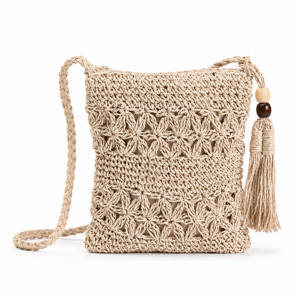 Getaria - Straw Crossbody Bag in beige, front view