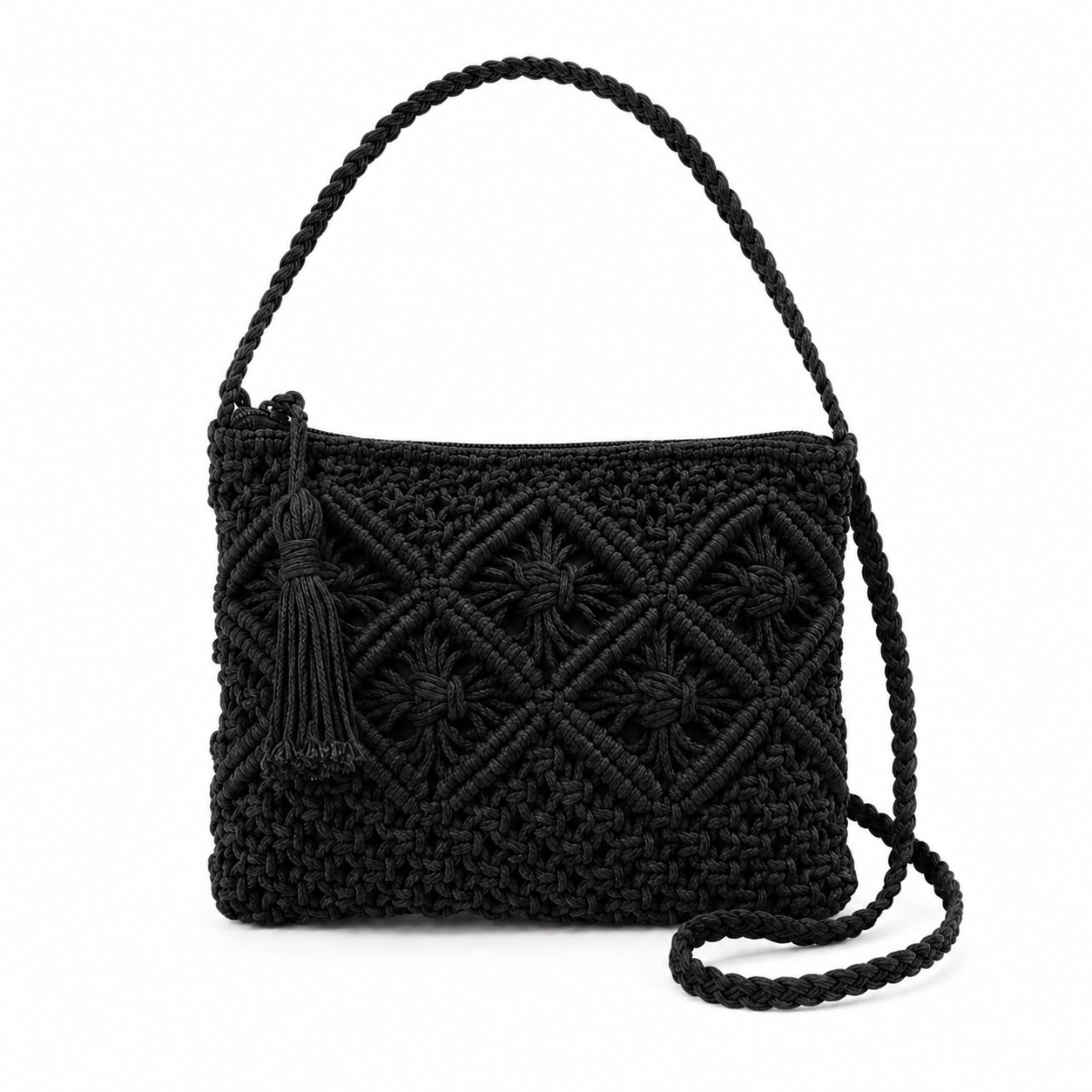 Grimaud - Straw Crossbody Bag in black, front view