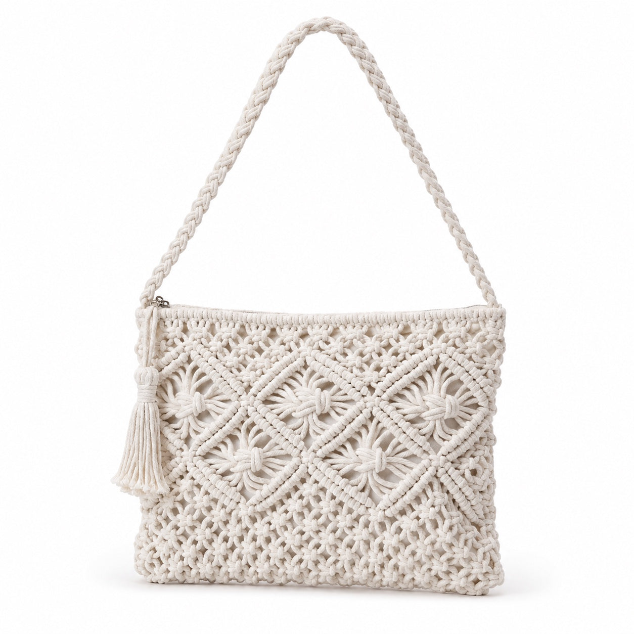 Grimaud - Straw Crossbody Bag in White, front view