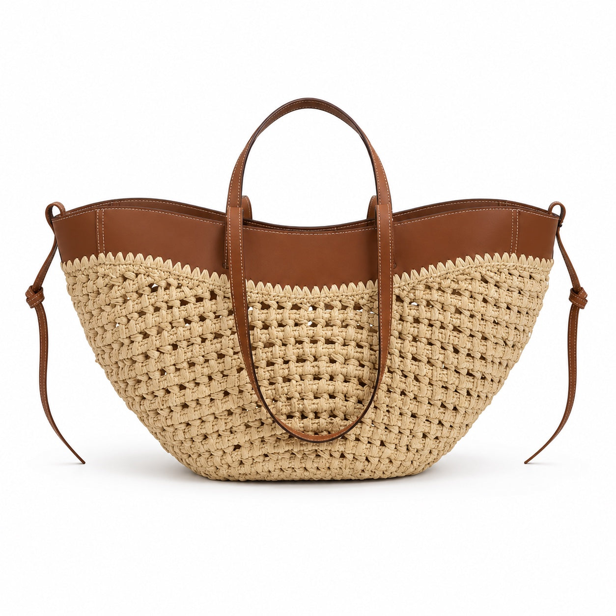 Gythio - Straw Bucket Bag, front view on white background