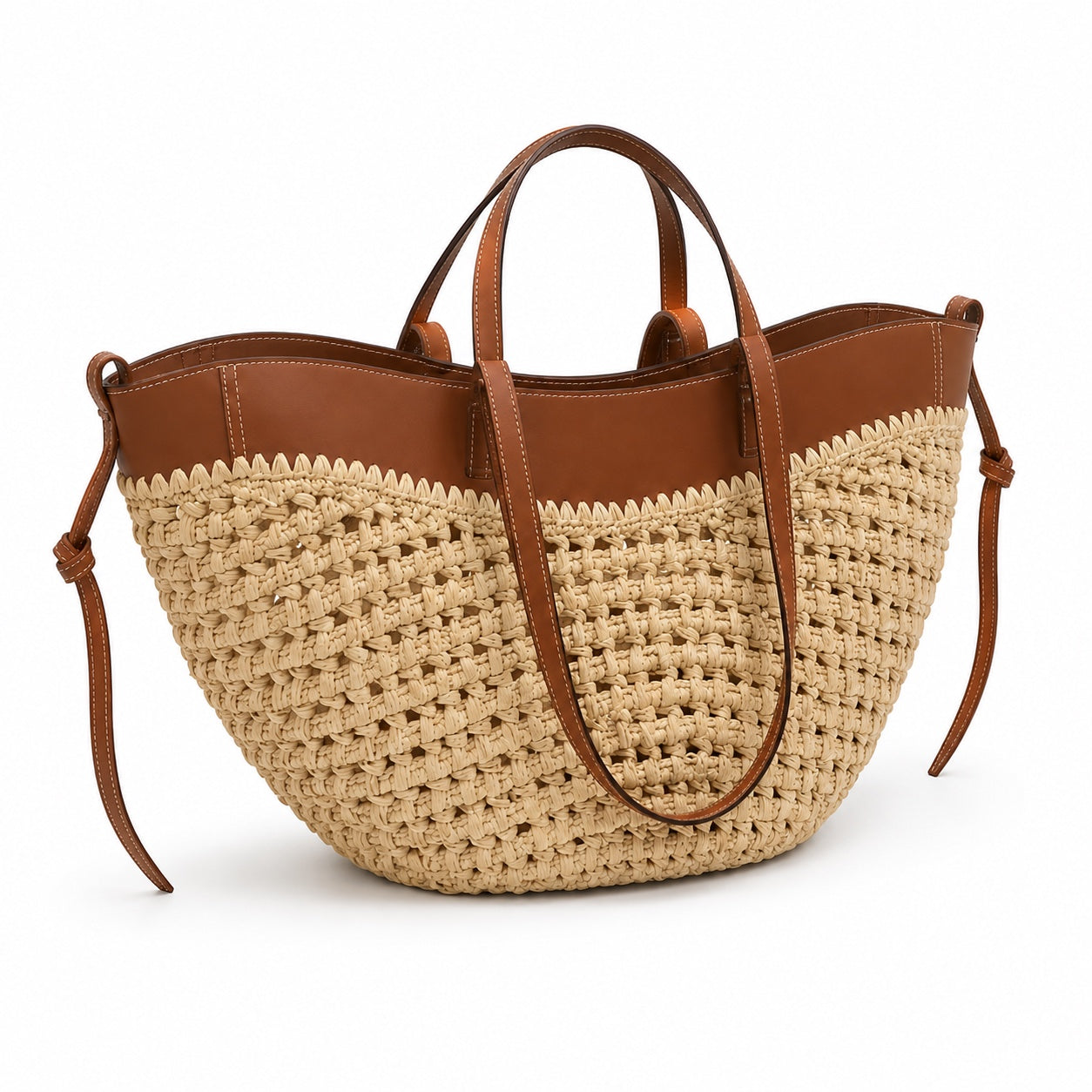 Gythio - Straw Bucket Bag, three-quarter front view