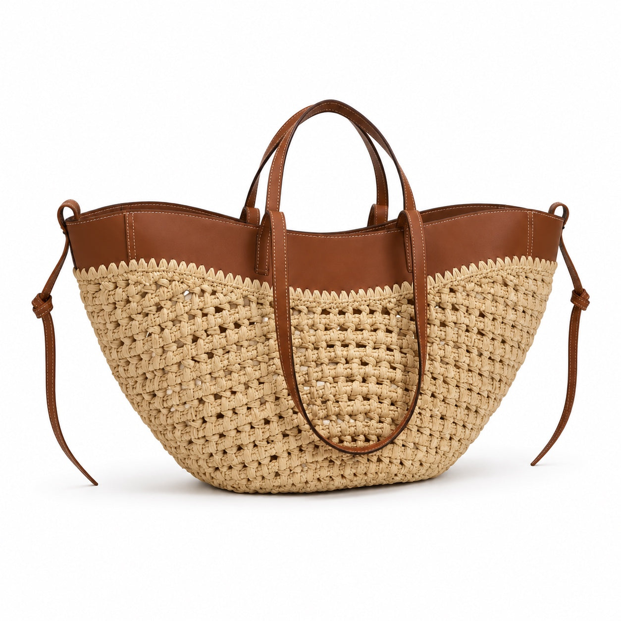 Gythio - Straw Bucket Bag, three-quarter back view