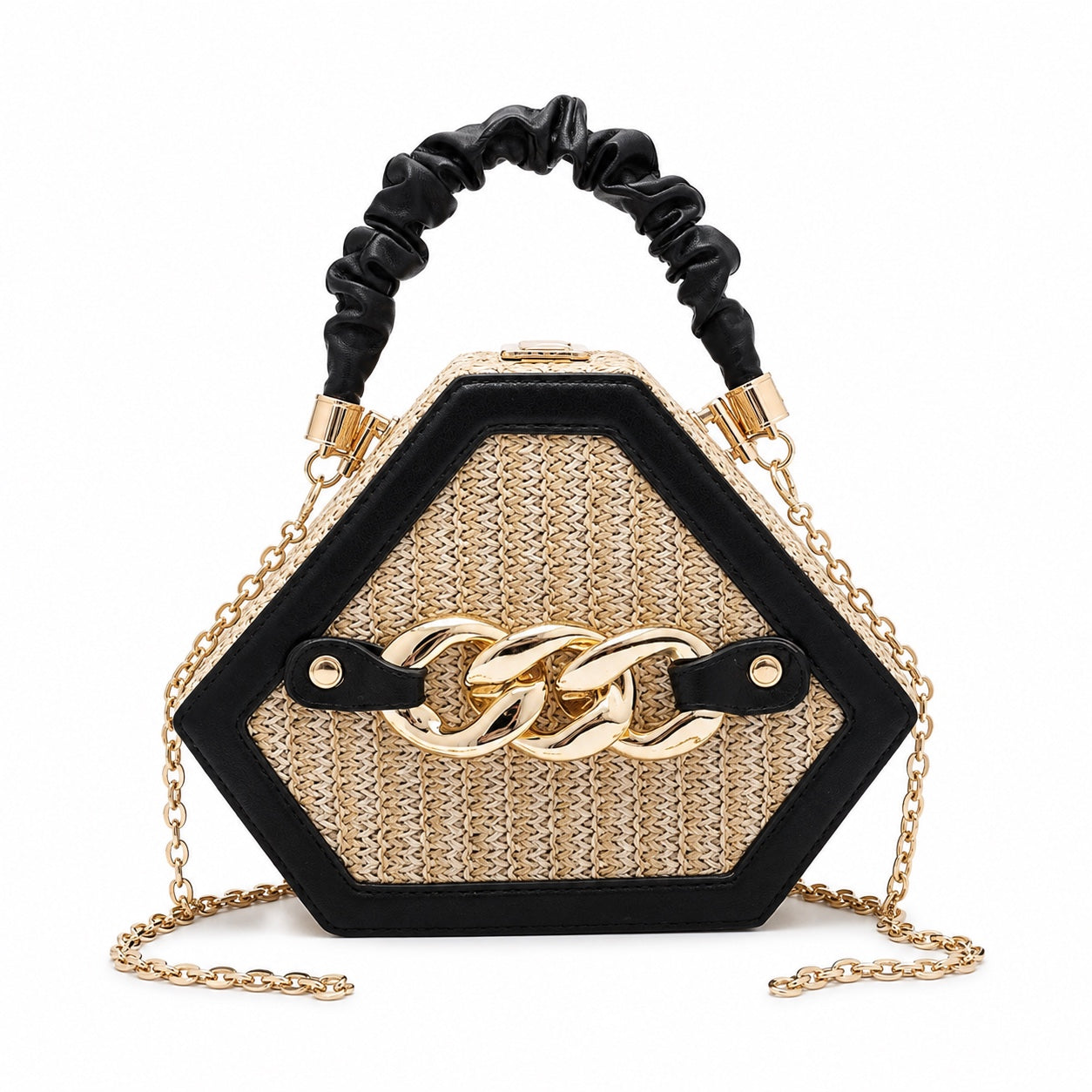 Hydra - Straw Clutch in hei, front view