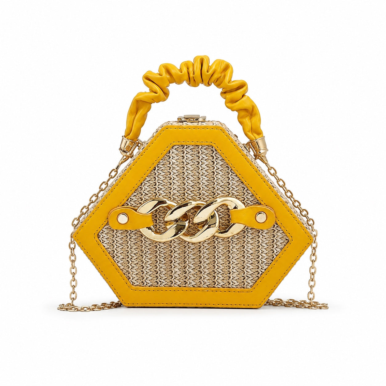 Hydra - Straw Clutch in huang, front view