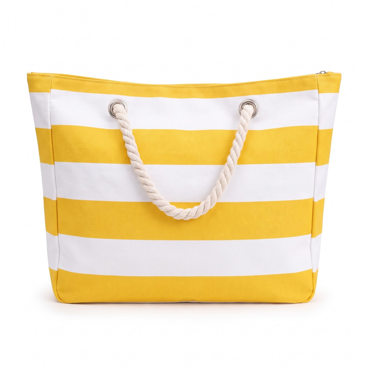Ischia - Striped Canvas Beach Tote in Yellow, front view