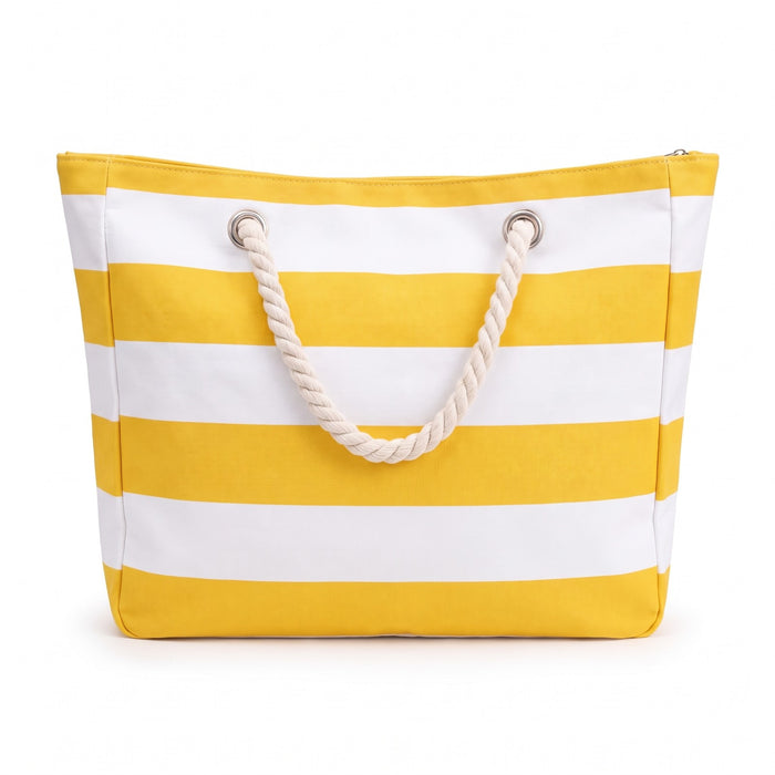 Ischia - Striped Canvas Beach Tote in Yellow, front view