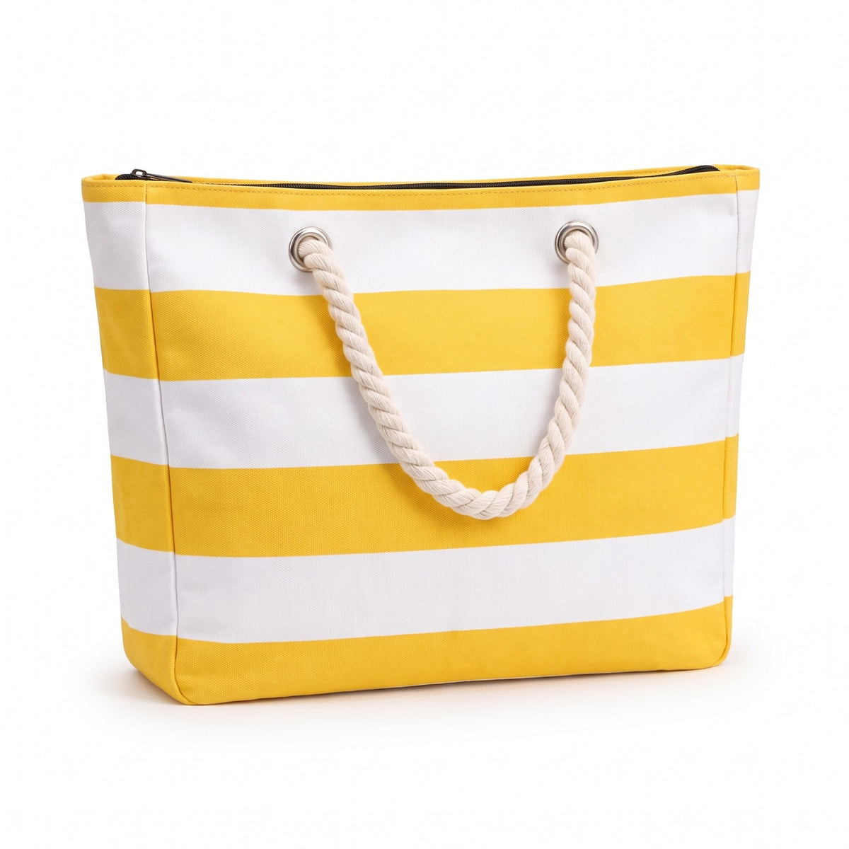 Ischia - Striped Canvas Beach Tote in Yellow, three-quarter view