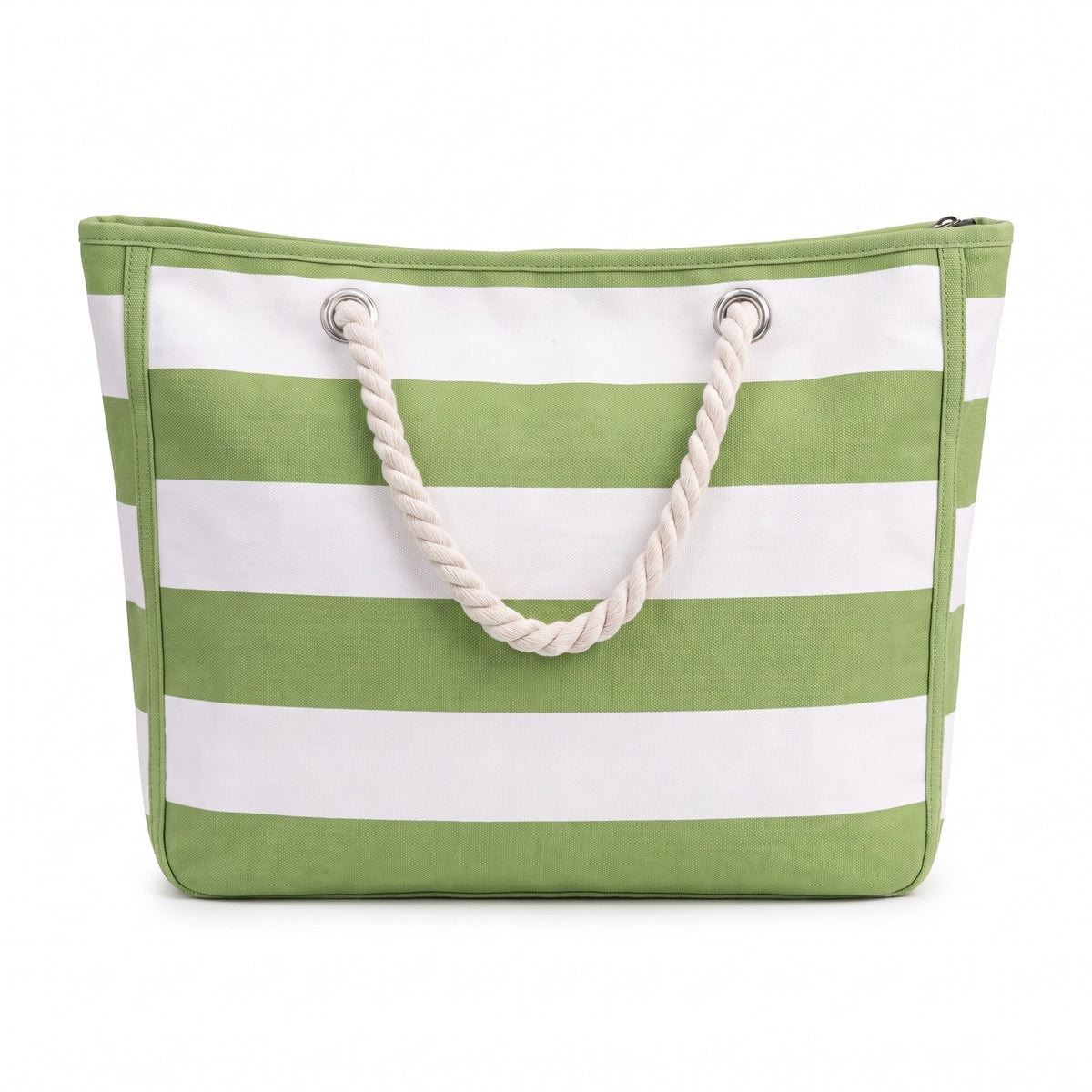 Ischia - Striped Canvas Beach Tote in Green, front view