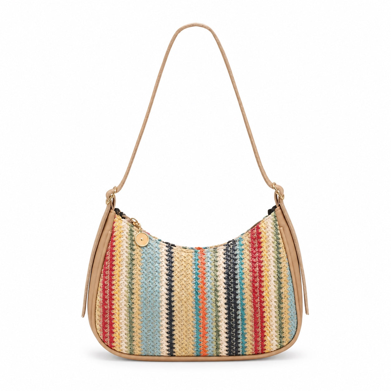 Javea Straw Crossbody Bag in Blue Colorful, front view