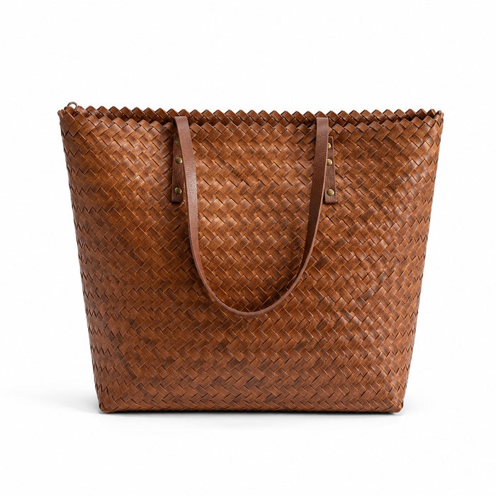 Kastellorizo - Woven Beach Bag in Brown, front view on white background