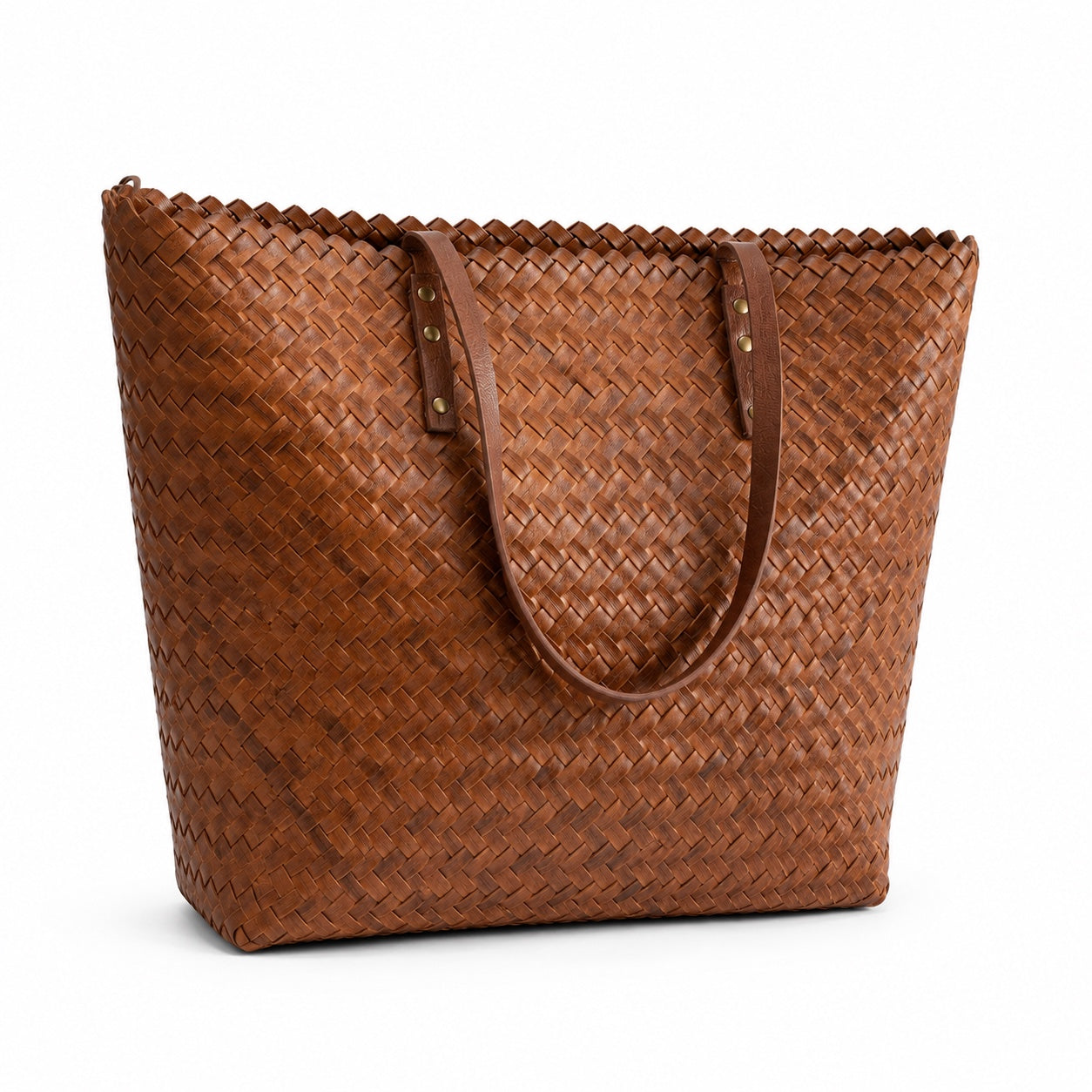 Kastellorizo - Woven Beach Bag in Brown, three-quarter front view