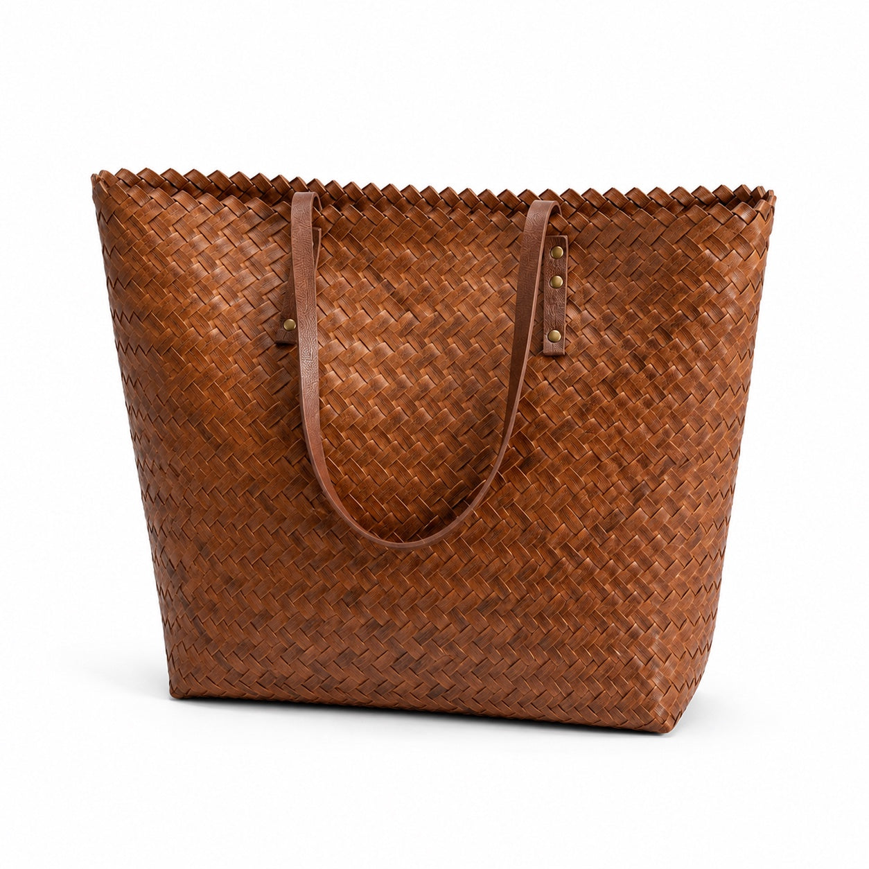 Kastellorizo - Woven Beach Bag in Brown, three-quarter back view