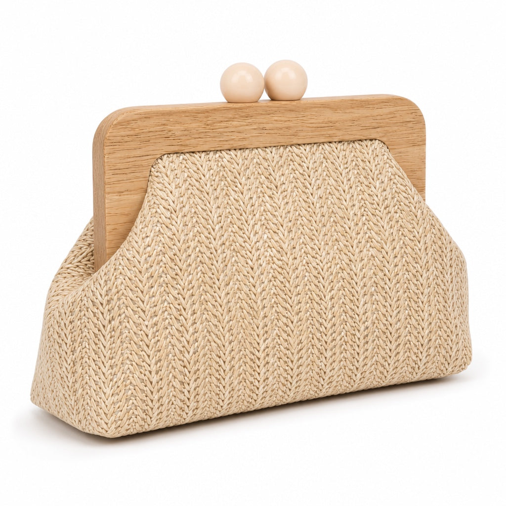 Kefalonia - Straw Clutch, three-quarter front view