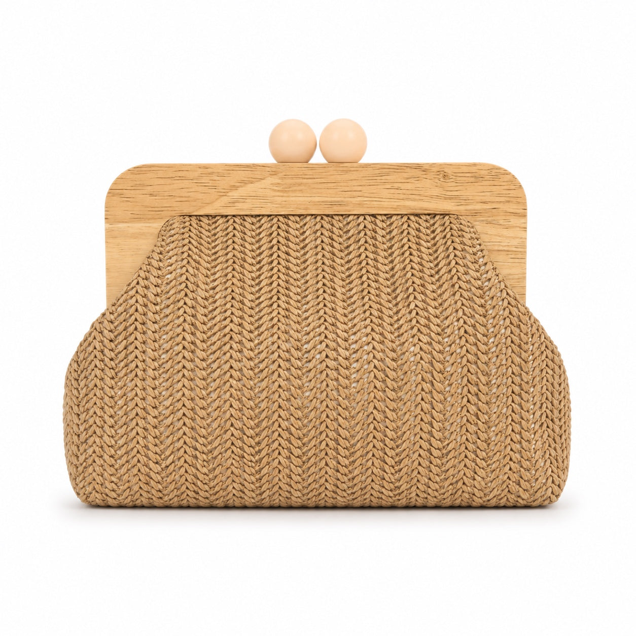 Kefalonia - Straw Clutch in coffee, front view