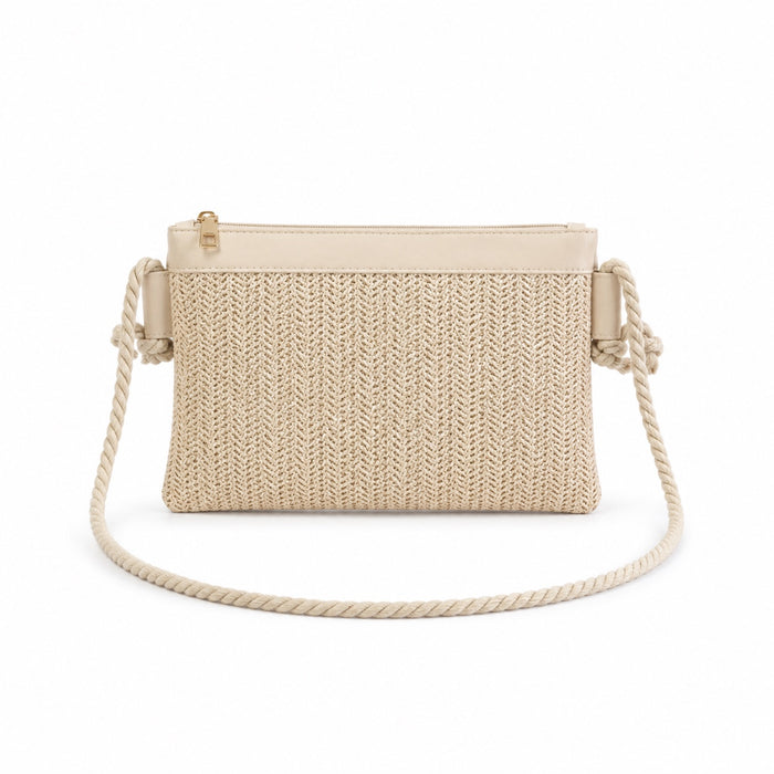 Krk - Rattan Crossbody Bag in Beige, front view on white background