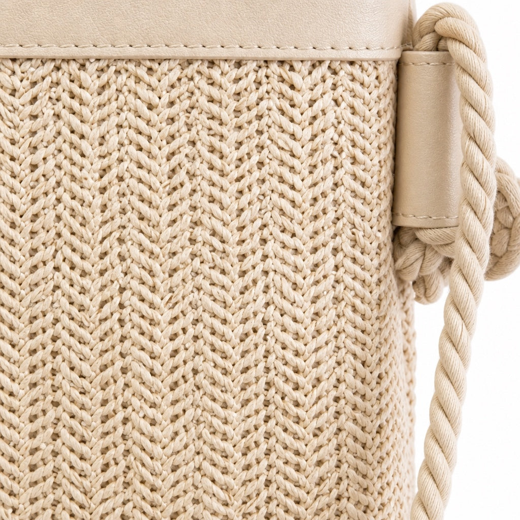 Krk - Rattan Crossbody Bag in Beige, close-up material detail