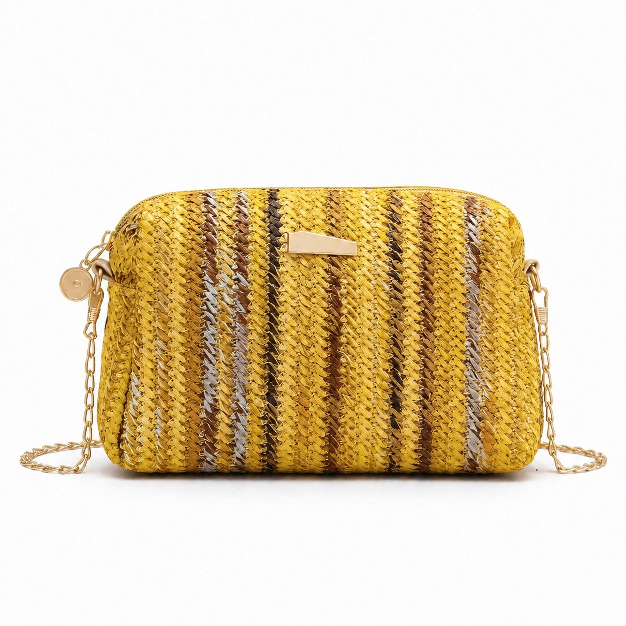 Lagos - Rattan Crossbody Bag in Yellow, front view
